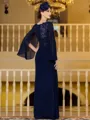 Modest A-Line Chiffon Applique V-Neck Long Sleeves Floor-Length Mother of the Bride Dress