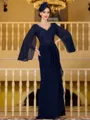 Modest A-Line Chiffon Applique V-Neck Long Sleeves Floor-Length Mother of the Bride Dress