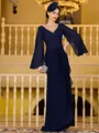 Modest A-Line Chiffon Applique V-Neck Long Sleeves Floor-Length Mother of the Bride Dress
