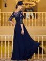 Immaculate A-Line Chiffon Applique V-Neck 3/4 Sleeves Floor-Length Mother of the Bride Dress