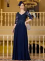 Immaculate A-Line Chiffon Applique V-Neck 3/4 Sleeves Floor-Length Mother of the Bride Dress