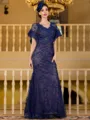 Charming Sheath Silk like Satin Lace V-Neck Short Sleeves Floor-Length Mother of the Bride Dress