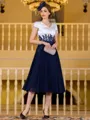 Charming A-Line Chiffon Applique V-Neck Short Sleeves Tea-Length Mother of the Bride Dress