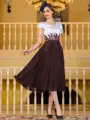 Charming A-Line Chiffon Applique V-Neck Short Sleeves Tea-Length Mother of the Bride Dress