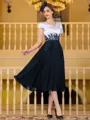 Charming A-Line Chiffon Applique V-Neck Short Sleeves Tea-Length Mother of the Bride Dress