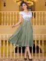 Charming A-Line Chiffon Applique V-Neck Short Sleeves Tea-Length Mother of the Bride Dress