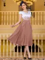 Charming A-Line Chiffon Applique V-Neck Short Sleeves Tea-Length Mother of the Bride Dress