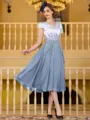 Charming A-Line Chiffon Applique V-Neck Short Sleeves Tea-Length Mother of the Bride Dress