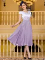 Charming A-Line Chiffon Applique V-Neck Short Sleeves Tea-Length Mother of the Bride Dress
