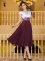 Charming A-Line Chiffon Applique V-Neck Short Sleeves Tea-Length Mother of the Bride Dress