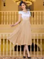 Charming A-Line Chiffon Applique V-Neck Short Sleeves Tea-Length Mother of the Bride Dress
