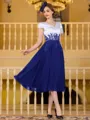 Charming A-Line Chiffon Applique V-Neck Short Sleeves Tea-Length Mother of the Bride Dress