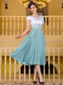 Charming A-Line Chiffon Applique V-Neck Short Sleeves Tea-Length Mother of the Bride Dress