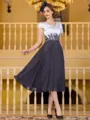 Charming A-Line Chiffon Applique V-Neck Short Sleeves Tea-Length Mother of the Bride Dress