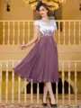 Charming A-Line Chiffon Applique V-Neck Short Sleeves Tea-Length Mother of the Bride Dress