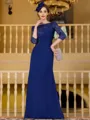 Noble Sheath Chiffon Applique Bateau 3/4 Sleeves Floor-Length Mother of the Bride Dress