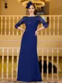 Noble Sheath Chiffon Applique Bateau 3/4 Sleeves Floor-Length Mother of the Bride Dress