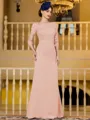 Noble Sheath Chiffon Applique Bateau 3/4 Sleeves Floor-Length Mother of the Bride Dress