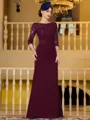 Noble Sheath Chiffon Applique Bateau 3/4 Sleeves Floor-Length Mother of the Bride Dress