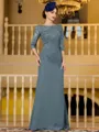 Noble Sheath Chiffon Applique Bateau 3/4 Sleeves Floor-Length Mother of the Bride Dress