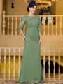 Noble Sheath Chiffon Applique Bateau 3/4 Sleeves Floor-Length Mother of the Bride Dress