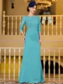 Noble Sheath Chiffon Applique Bateau 3/4 Sleeves Floor-Length Mother of the Bride Dress