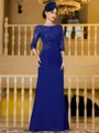 Noble Sheath Chiffon Applique Bateau 3/4 Sleeves Floor-Length Mother of the Bride Dress