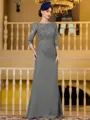Noble Sheath Chiffon Applique Bateau 3/4 Sleeves Floor-Length Mother of the Bride Dress