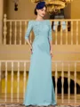 Noble Sheath Chiffon Applique Bateau 3/4 Sleeves Floor-Length Mother of the Bride Dress