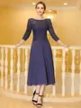 Noble A-Line Chiffon Lace Scoop 3/4 Sleeves Tea-Length Mother of the Bride Dress
