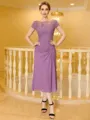 Statuesque Sheath Chiffon Applique Scoop Short Sleeves Tea-Length Mother of the Bride Dress