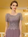 Rhythmic A-Line Chiffon Lace Scoop Short Sleeves Ankle-Length Mother of the Bride Dress