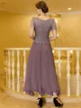 Rhythmic A-Line Chiffon Lace Scoop Short Sleeves Ankle-Length Mother of the Bride Dress