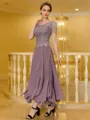 Rhythmic A-Line Chiffon Lace Scoop Short Sleeves Ankle-Length Mother of the Bride Dress