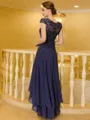 Flattering A-Line Chiffon Applique Scoop Short Sleeves Asymmetrical Mother of the Bride Dress
