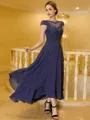 Flattering A-Line Chiffon Applique Scoop Short Sleeves Asymmetrical Mother of the Bride Dress