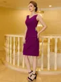 Timeless Sheath Stretch Crepe Ruched V-Neck Sleeveless Knee-Length Mother of the Bride Dress