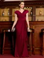 Statuesque Sheath Jersey Ruched V-Neck Short Sleeves Floor-Length Mother of the Bride Dress