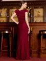 Statuesque Sheath Jersey Ruched V-Neck Short Sleeves Floor-Length Mother of the Bride Dress