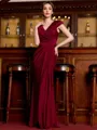 Statuesque Sheath Jersey Ruched V-Neck Short Sleeves Floor-Length Mother of the Bride Dress