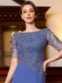 Rhythmic Sheath Chiffon Applique Bateau Short Sleeves Floor-Length Mother of the Bride Dress