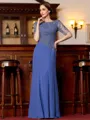 Rhythmic Sheath Chiffon Applique Bateau Short Sleeves Floor-Length Mother of the Bride Dress