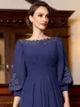 Gracious A-Line Chiffon Ruched Bateau 3/4 Sleeves Asymmetrical Mother of the Bride Dress