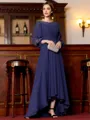 Gracious A-Line Chiffon Ruched Bateau 3/4 Sleeves Asymmetrical Mother of the Bride Dress