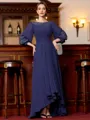 Gracious A-Line Chiffon Ruched Bateau 3/4 Sleeves Asymmetrical Mother of the Bride Dress