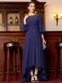 Gracious A-Line Chiffon Ruched Bateau 3/4 Sleeves Asymmetrical Mother of the Bride Dress