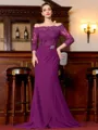 Endearing Sheath Chiffon Applique Off-the-Shoulder 3/4 Sleeves Sweep Train Mother of the Bride Dress