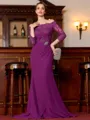 Endearing Sheath Chiffon Applique Off-the-Shoulder 3/4 Sleeves Sweep Train Mother of the Bride Dress