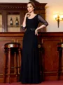 Tasteful A-Line Chiffon Ruched Scoop 3/4 Sleeves Floor-Length Mother of the Bride Dress