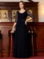 Tasteful A-Line Chiffon Ruched Scoop 3/4 Sleeves Floor-Length Mother of the Bride Dress